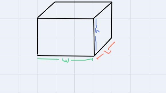 A box is 3 feet long, 4 feet wide,and 2 feet high. What is the volumeof the box?-example-1