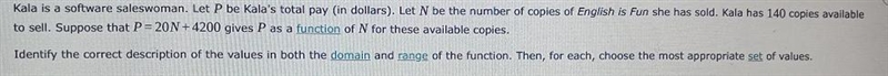 Kala is a software saleswoman. Let P be Kala's total pay (in dollars). Let N be the-example-1