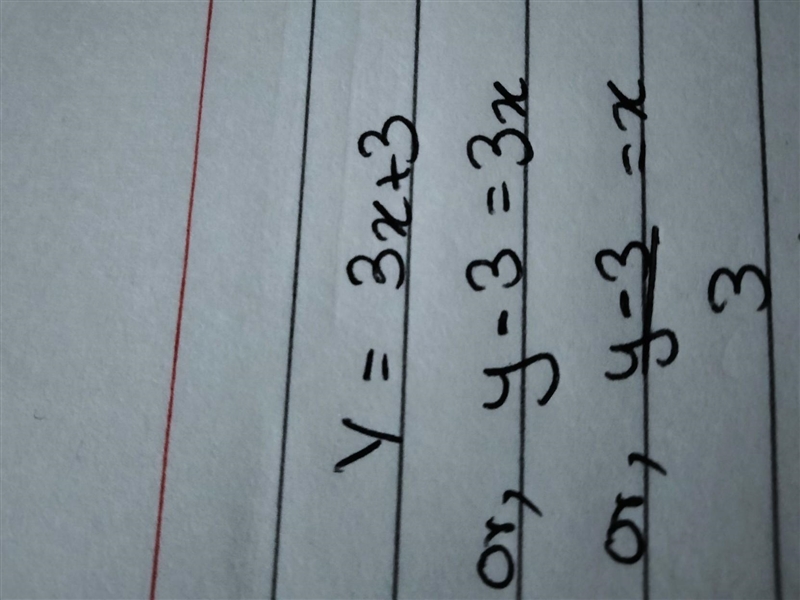 What is the inverse of the given relation? Y=3x+3-example-1