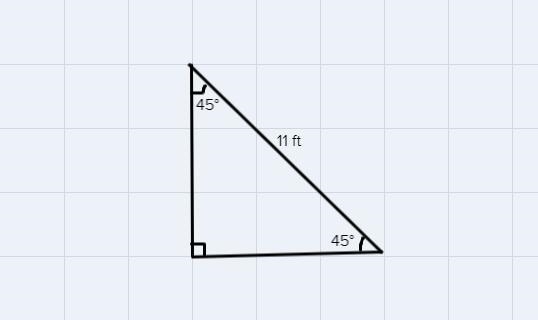 The length of the hypotenuse in a 45°-45°-90° triangle is 11 ft. What is thelength-example-1