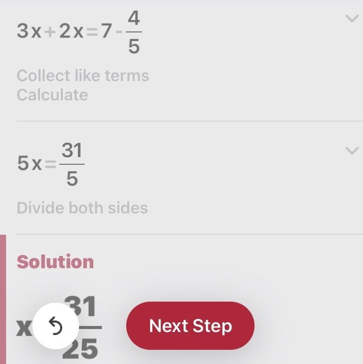 3x+4/5=7-2x what is the solution to the equation?-example-1