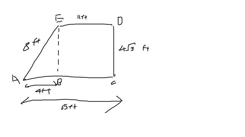 Find the area of the trapezoid. TOP 11ft, RIGHT4√3ft , BOTTOM 15ft ,LEFT 8ft-example-1