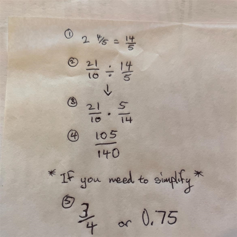 What does 21/10 divided by 2 4/5 represent in this situation-example-1