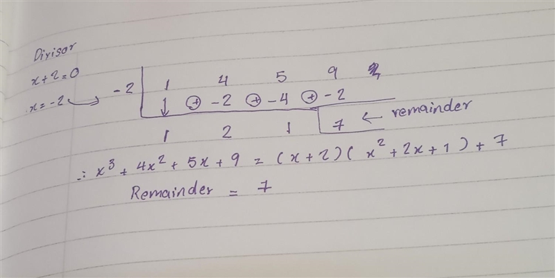 Find the quotient and remainder using synthetic division for x³ + 4x² + 5x +9 x + 2-example-1