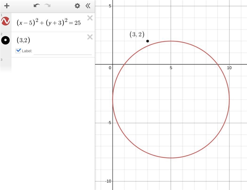 Select interior, exterior, or on the circle (x - 5) 2 + (y + 3) 2 = 25 for the following-example-1