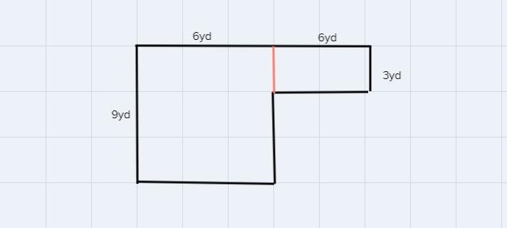 12 yd. Save Sub 3 yd. 9 yd. 6 yd. Find the area of the shape. es )) A) 39 square yards-example-1