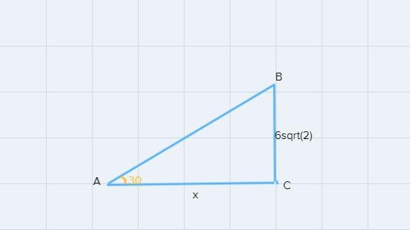 In the right triangle shown, mA = 30° and BC = 6√2.-example-1