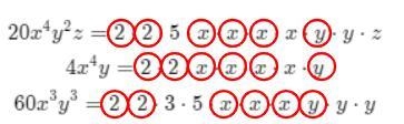 Find the greatest common factor for the list of monomials. 20x4y2z, 4x4y, 60x3y3 The-example-1