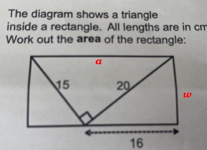 The diagram shows a triangle inside a rectangle. All lengths are in cm. Work out the-example-1