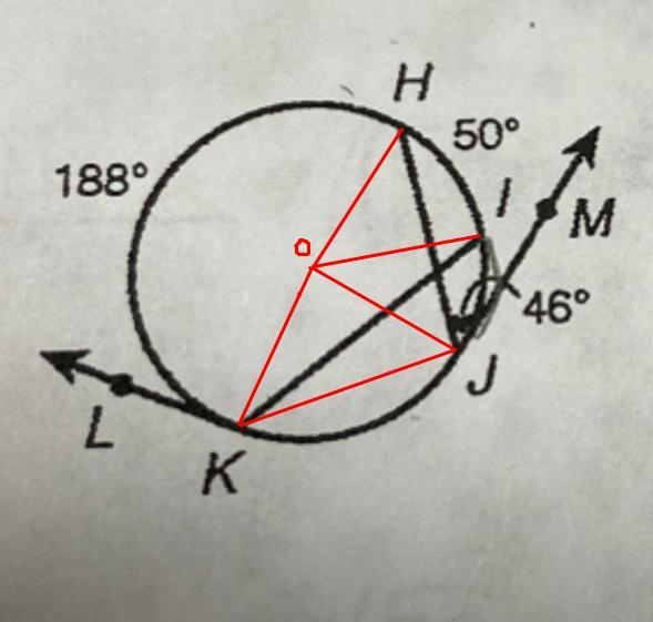 How to find the measurement of the angle outside of the circle-example-1