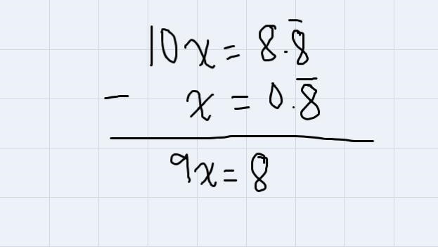 What is the fraction equivalent of the repeating decimal 0.8?-example-1