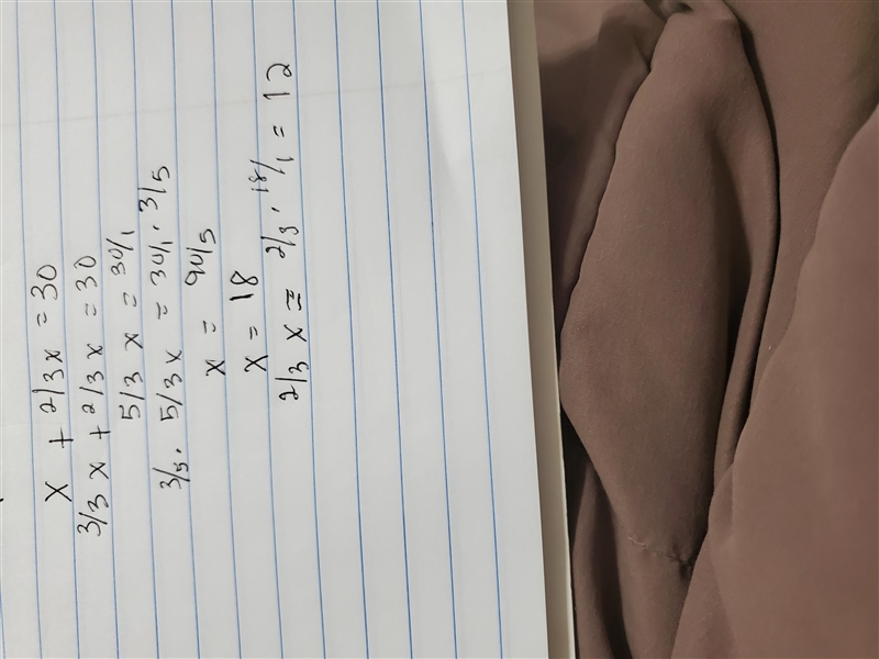 A number is 2/3 of another number. If the sum of the two numbers is 30, find the smaller-example-1