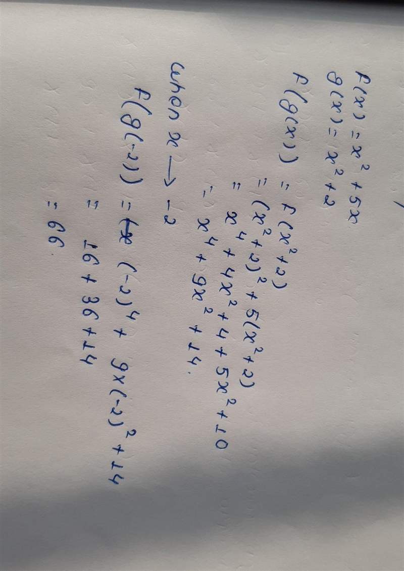 F(x)=x² + 5x g(x) = x² + 2 What is the value of f(g(-2))? OA. -28 O B. -12 O C. 12 O-example-1