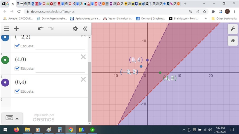 Given the inequalities y < 2x + 2 and y> x-7 graphed on the same coordinategrid-example-1