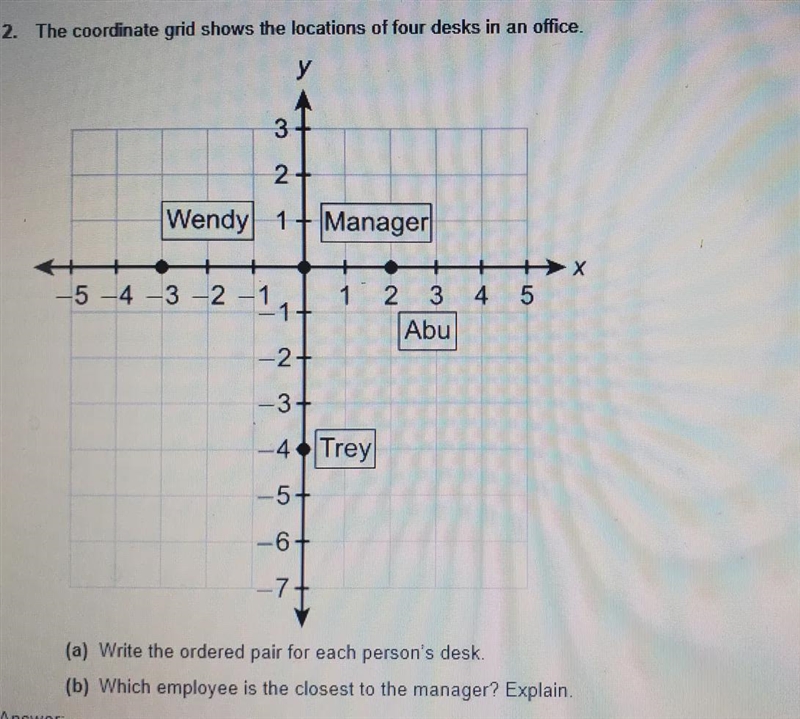 The coordinate grid shows the locations of four desks in an office. y 3 2 + Wendy-example-1