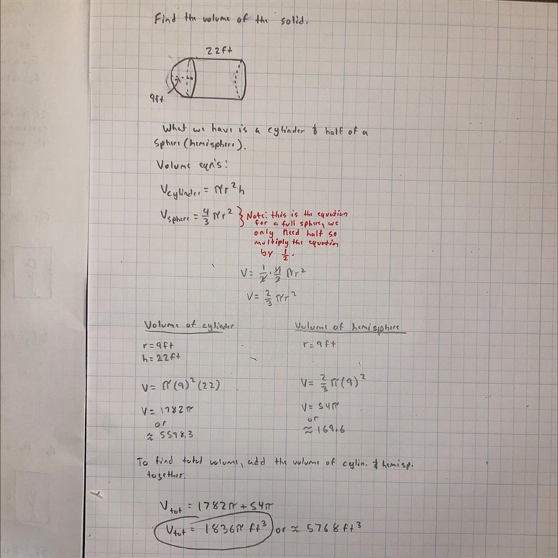 Find the volume of the composite solid (STEP BY STEP PLEASE) 15 POINTS-example-1