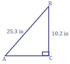 In right triangle ABC, hypotenuse AB has a length of 25.3in, and side BC has a length-example-1