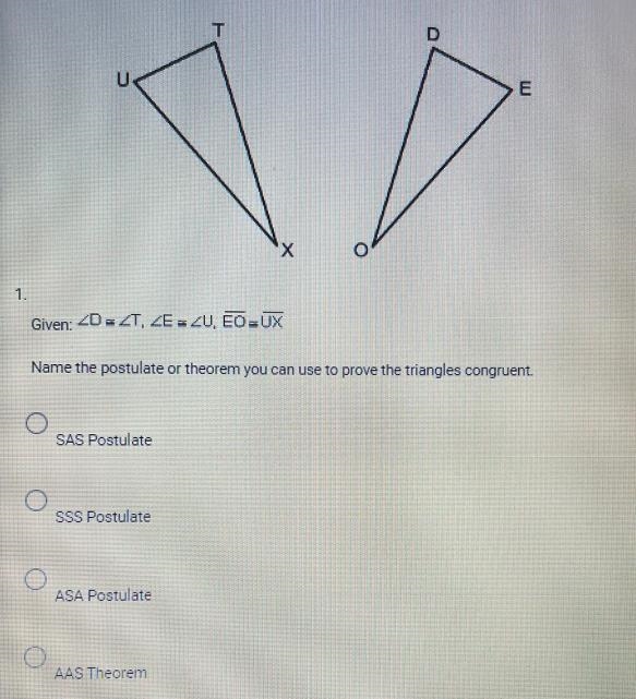 Name the postulate or theorem you can use to prove the triangles-example-1