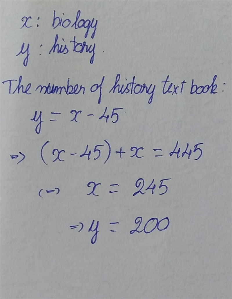 A textbook store sold a combined total of 445 biology and history textbooks in a week-example-1