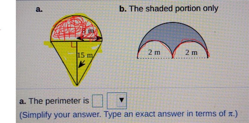 find the perimeter and area of the following figures (a) and (b). a. the perimeter-example-2