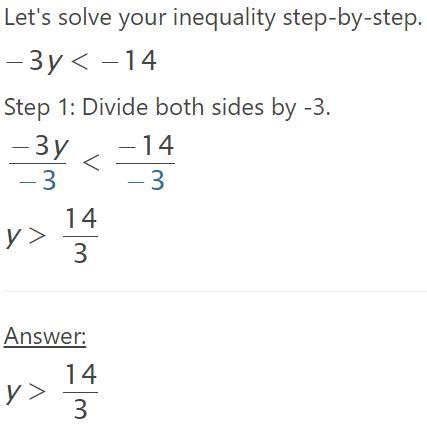 -3y is less than -14 find y-example-1