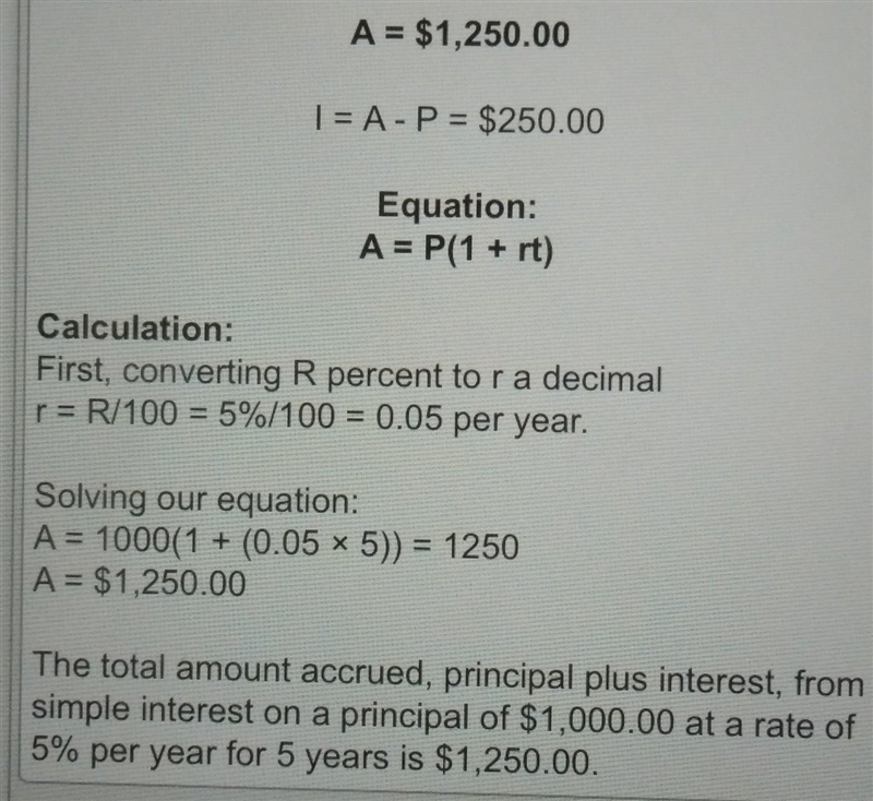 What is the simple interest if $1,000 is borrowed for 5 years at 5 % interest?-example-1