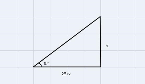 1. Given d = 25,01 = 15°, and O2 = 40°. Find x and h. Show work. Round to 2 decimal-example-1