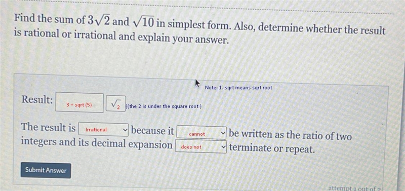 help me pleaseeeeeeeeeeFor the drop box we havethe result is (rational/irrational-example-1