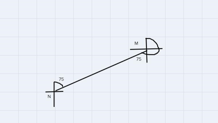 A ship leaves a point N on a bearing of 075° and travels to point M what is the bearing-example-1