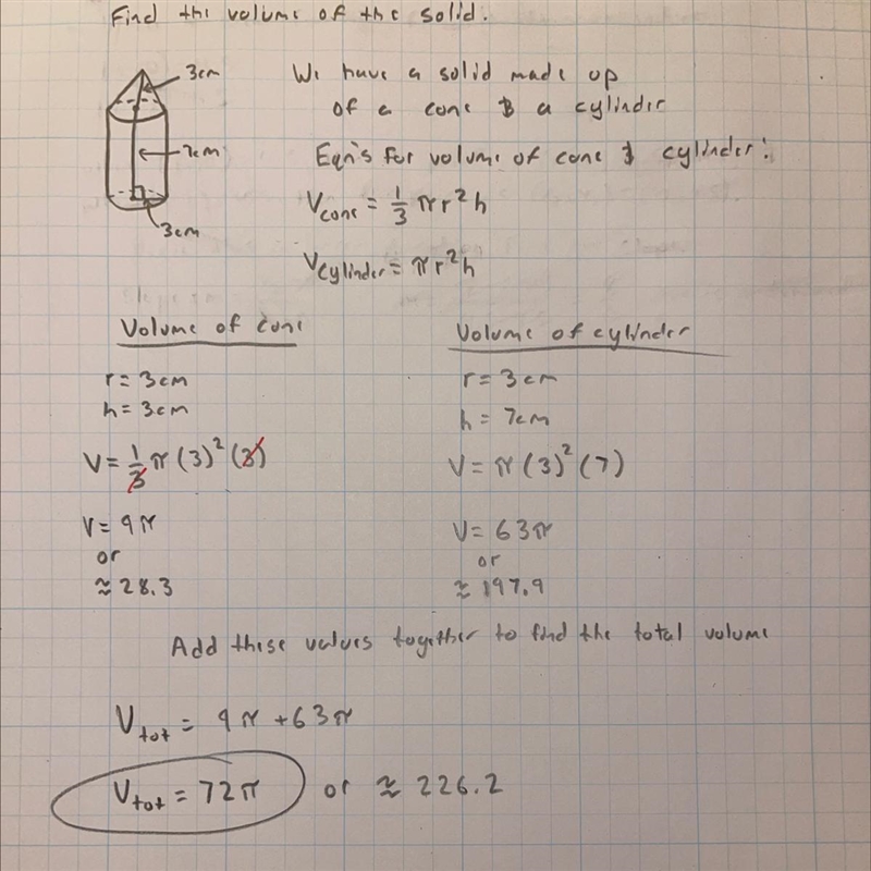 Find the volume of the composite solid (STEP BY STEP PLEASE) 15 POINTS-example-1