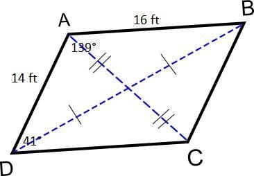 The sides of a parallelogram are 14ft and 16ft. One angle is 41° while another angle-example-1