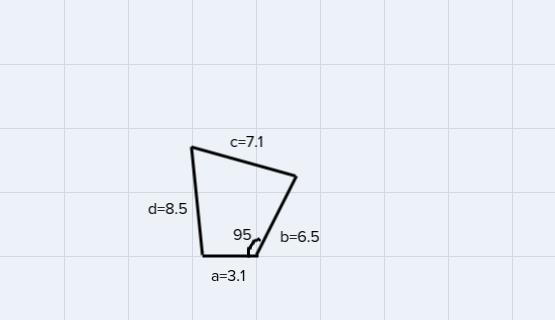 The four sequential sides of a quadrilateral have lengths a = 3.1, b = 6.5, c = 7.1, and-example-1