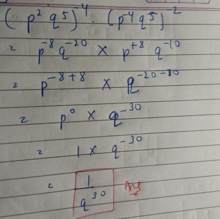 Which is the simplified form of the expression ((p^2)(q^5))^-4 * ((p^-4)(q^5))^-2 ? A-example-1