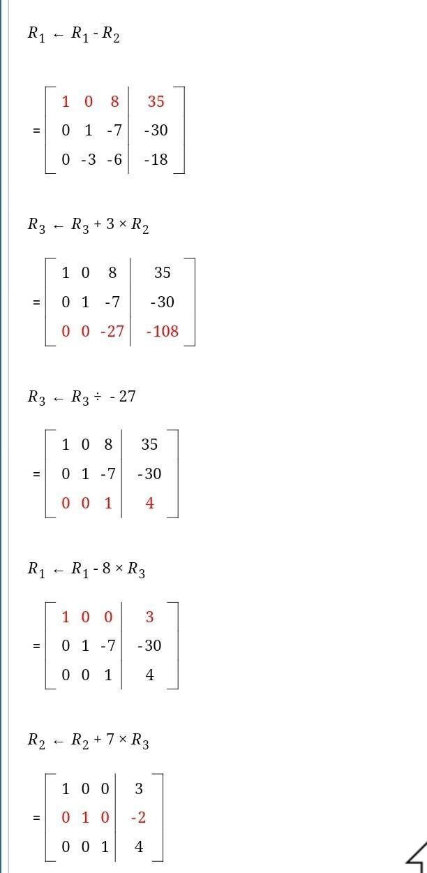 Solve the system of equations: X+y+z=5 -3x-4y+4z=15 2x-y-4z=-8-example-2