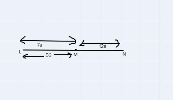 LM=7a MN=12aLM=56IF M is between L and N; find the value of the variable first then-example-1