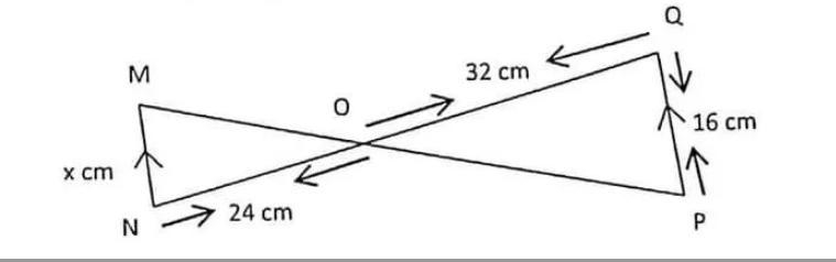 In the given figure, triangle MNO sim triangle POQ then find the value of x.-example-1