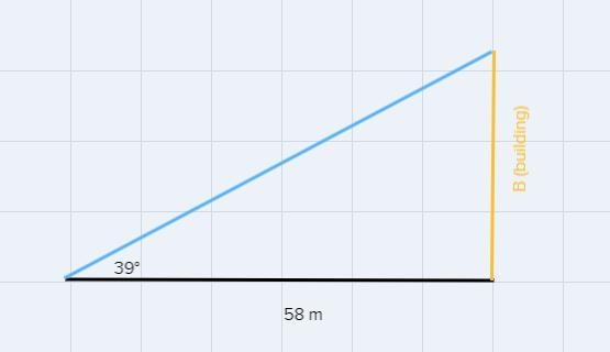 a surveyor standing 58 M from the base of a building measures the angle to the top-example-1