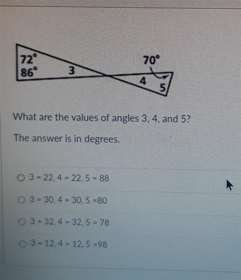 What are the values of angles 3 4 and 5.The answer is in degrees.-example-1