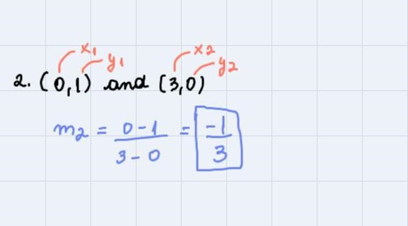 Find the slope, if it exists, of the line containg the pairs of points1. ( 0, 3 ) and-example-2