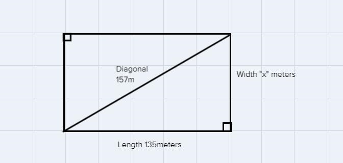 The diagonal of a rectangular filed 135m long is 157m. What is the Width of the field-example-1