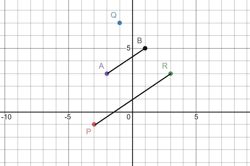 5. Triangle PQR has vertices P(-3,-1). Q(-1,7), and R(3, 3), and points A and B are-example-3