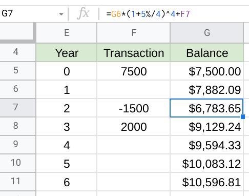 You open a money market account with $7500 at 5% compound quarterly. After two years-example-1