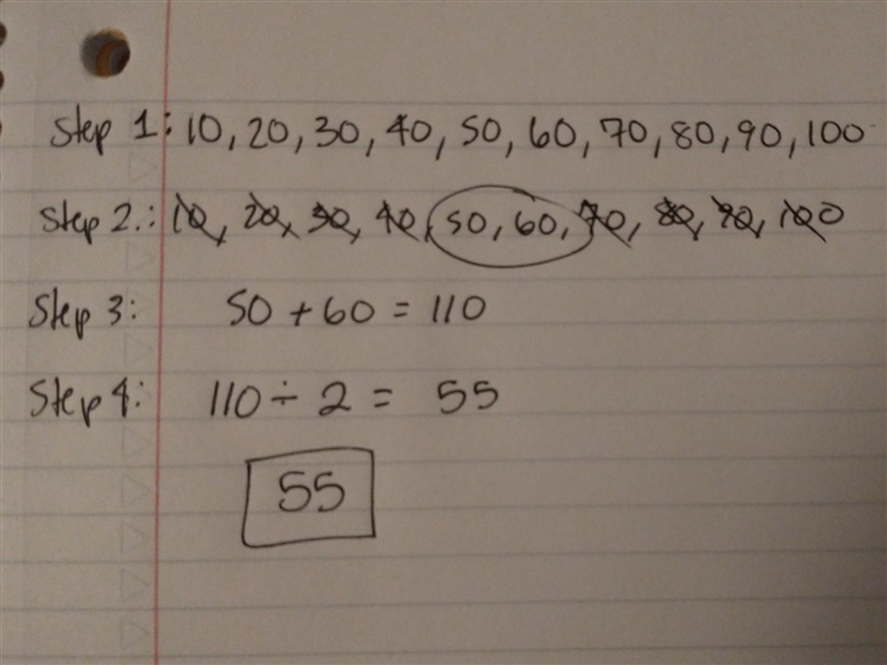 What is the MEDIAN of this set of data? 10, 90, 80, 60, 50, 40, 70, 30, 20, 100-example-1