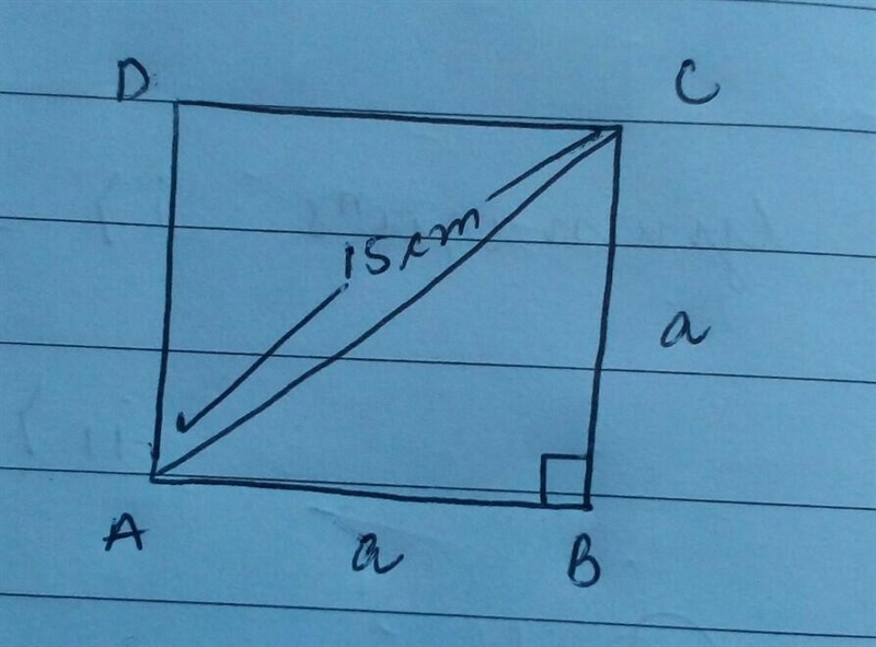 Asquare has a diagonal of 15 cm. What is the length of a side? Express in simplest-example-1