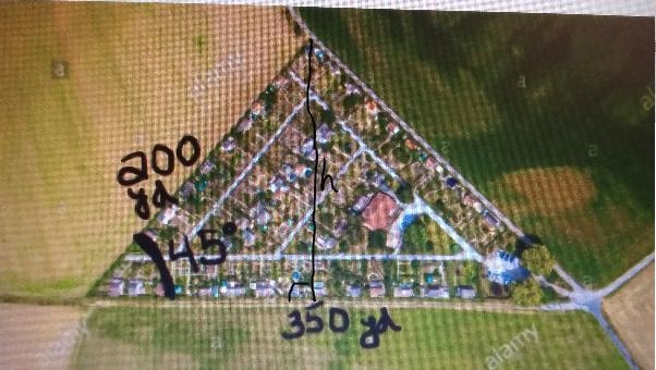 You are buying the triangular plece of land shown. The price of the land is $10,000 per-example-1