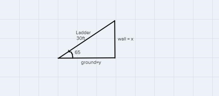 Cayden leans a 30 foot ladder against a wall so that it forms a 65 degree angle with-example-1