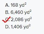 Find the total surface area.rectangular prism 1A. 168 yd²B. 6,460 yd²C. 2,086 yd²D-example-1