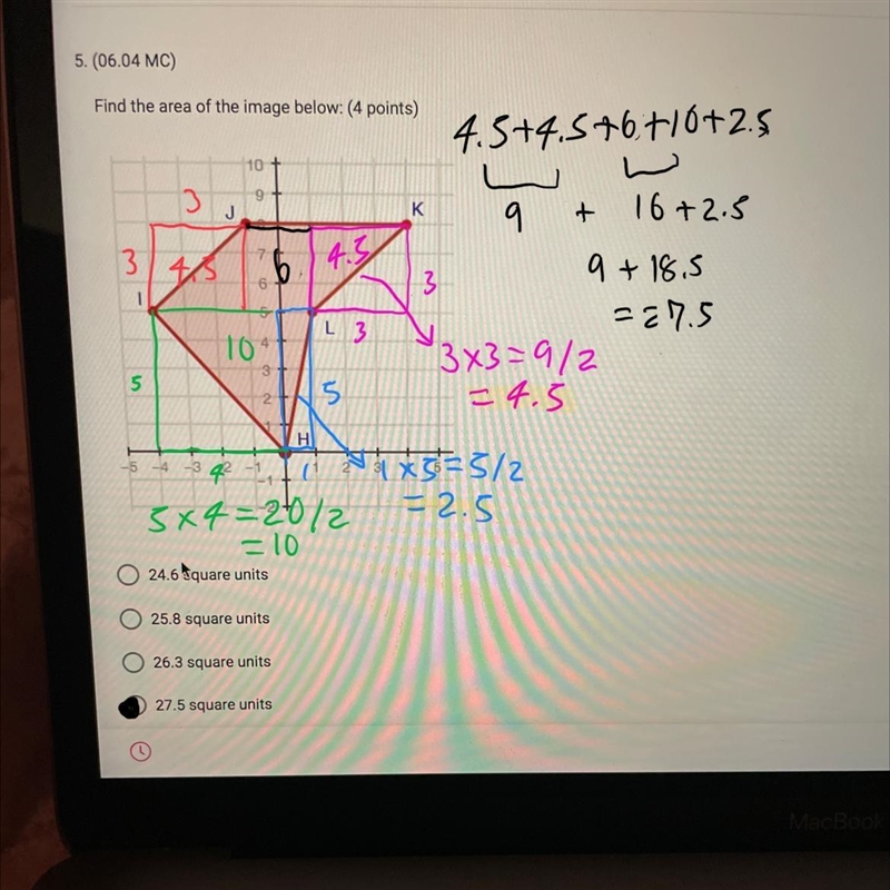 5. (06.04 MC) Find the area of the image below: (4 points)-example-1