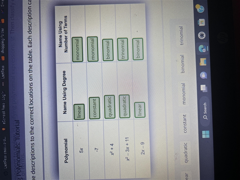 Take a moment to review classifying polynomial expressions. Then classify each polynomial-example-1