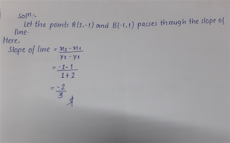 Find the slop of the line passing through the points (1,-1) and (-1,1)​-example-1